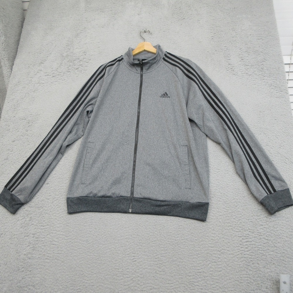 Adidas Track Jacket Mens XL Gray 3-Stripes Full Zip Athletic Training Streetwear